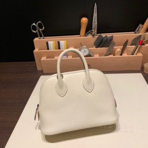 hermes bolide mini 18cm 保龄球 山羊皮Chevre 10奶昔白 银扣(爱马仕保龄球包哪个颜色好)