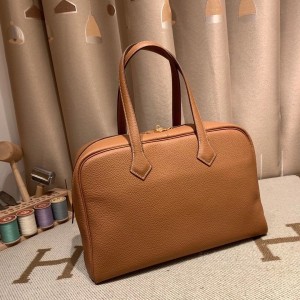 hermes Victoria 35cm 维多利亚 TC Clemence皮 37金棕 金扣 尺寸