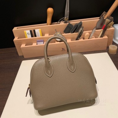 hermes bolide mini 18cm 保龄球 山羊皮Chevre 18大象灰 金扣(爱马仕保龄球包mini)