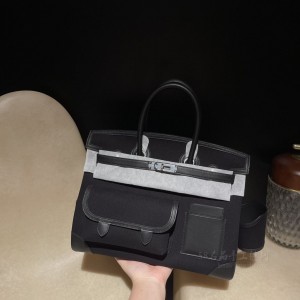 hermes birkin Cargo 35cm swift皮拼帆布 黑色银扣(爱马仕birkin帆布)