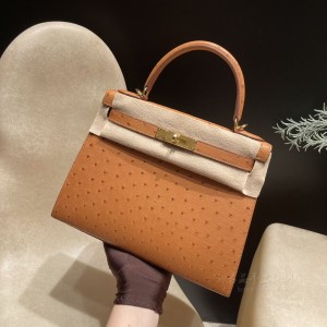 hermes kelly 28cm 凯莉包 南非KK鸵鸟皮ostrich 37金棕 金扣