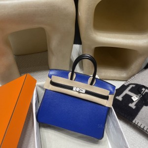 hermes birkin 25cm 铂金包 山羊皮Chevre7T电光蓝拼89黑色磨砂银扣(爱马仕铂金包哪个颜色最好看)