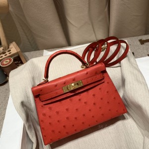 hermes mini kelly 19cm 二代 南非KK鸵鸟皮ostrich T5斋普尔粉 西瓜红 金扣(爱马仕鸵鸟皮birkin蓝色25)