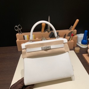 hermes kelly 25cm 凯莉包 swift皮 01纯白 银扣