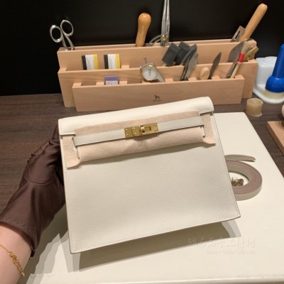 hermes kelly Danse 跳舞包 <strong>Evercolor</strong>皮 10奶昔白 金扣