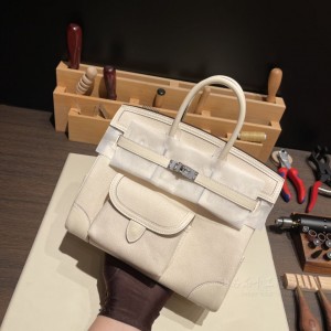 hermes birkin Cargo 25cm swift皮拼帆布 i2奶油白 银扣