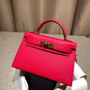 hermes mini kelly 19cm 二代 epsom皮 I6极致粉 金扣(hermes kelly pocket)