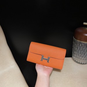 hermes Constance wallet 康康长夹钱包espom皮 93橙色 银扣(hermes康康包价格) 细节图