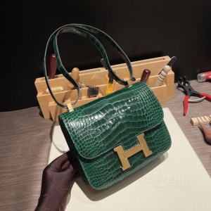 hermes Constance 24cm 康康 空姐包 Alligator美洲鳄鱼皮 亮光 67祖母绿 金扣(爱马仕康康包为什么叫空姐包)