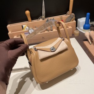 hermes Lindy mini 琳迪 TC Clemence皮 4B饼干色 银扣