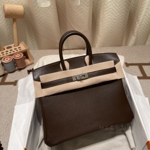 hermes birkin 25cm 铂金包 山羊皮Chevre 哈瓦那内拼37金棕 银扣(爱马仕哈瓦那色)