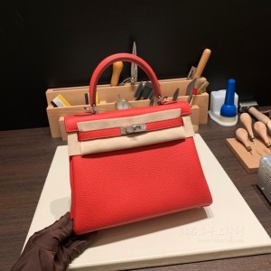 hermes kelly 25cm 凯莉包 togo皮 S3心红 银扣(爱马仕凯莉包一代和二代的区别)