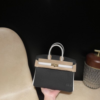 hermes birkin 25cm 铂金包 <strong>togo</strong>皮 89黑色拼01纯白本色线 金扣(hermes铂金包黑金价格)