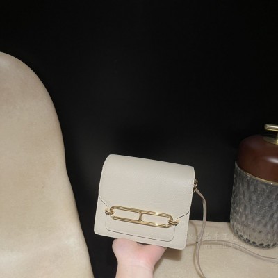 hermes roulis mini 19cm 猪鼻子包 evercolor皮 80珍珠灰 金扣