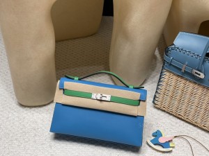 hermes mini kelly Pochette 21cm 一代 swift皮 B3坦桑尼亚蓝拼1K竹子绿银扣(爱马仕坦桑尼亚蓝价格) 官网