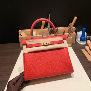 hermes kelly 25cm 凯莉包 togo皮 S3心红 金扣(hermes 凯莉包价格)