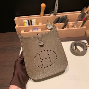 hermes Evelyne mini 16cm 伊芙琳TC Clemence皮 18大象灰 金扣(爱马仕伊芙琳 公价)