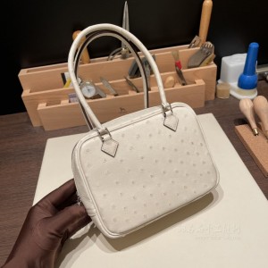 hermes plume mini 18cm 羽毛包 南非KK鸵鸟皮ostrich 3C羊毛白 银扣(爱马仕鸵鸟皮birkin 30) 高仿