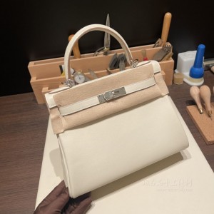 hermes kelly 28cm 凯莉包 swift皮 内缝 10奶昔白 银扣(hermes凯莉包mini)