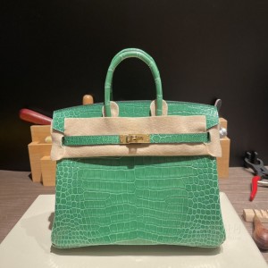 hermes birkin 25cm 铂金包 porosus湾鳄鱼皮 shiny亮面 1L仙人掌绿(爱马仕湾鳄皮包)