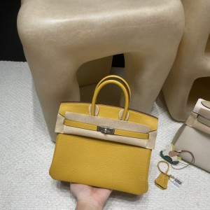 hermes birkin 25cm 铂金包 togo皮 9D 琥珀黄 银扣(hermes铂金包多少钱)