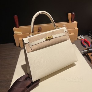 hermes kelly 25cm 凯莉包 epsom皮 i2奶油白 金扣(爱马仕凯莉包和铂金包有什么区别)