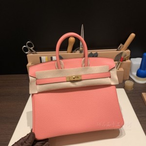 hermes birkin 25cm 铂金包 togo皮 夏日粉 金扣(hermes铂金包包)