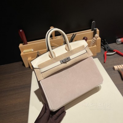 hermes birkin 25cm 铂金包 Grizzly麂皮拼<strong>Swift</strong>皮 4w香芋紫Natai2奶油白