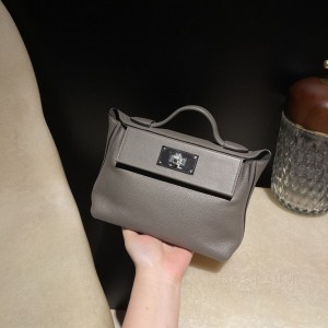 hermes kelly 2424 mini evercolor皮拼swift皮 8F锡器灰 银扣(hermes picotin22)