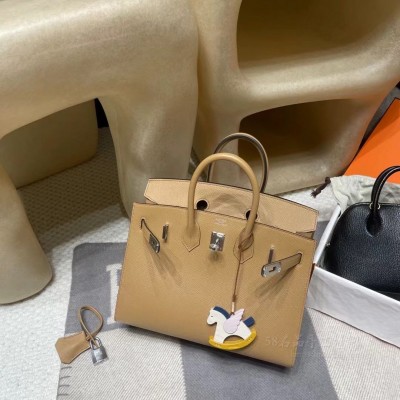 hermes birkin Sellier 25cm epsom皮 外缝 0M玛莎拉茶色银(hermes sacabar)
