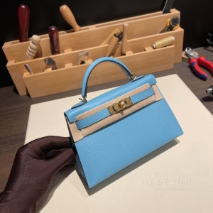 hermes mini kelly 19cm 二代 epsom皮 7N糖果蓝 金扣