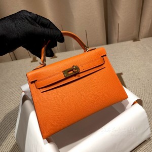 hermes mini kelly 19cm 二代 epsom皮 93橙色 银扣