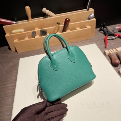 hermes bolide mini 18cm 保龄球 evercolor皮 U4丝绒绿 银扣(爱马仕 保龄球包)