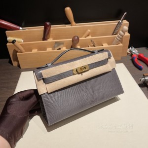 hermes mini kelly Pochette 21cm 一代 lizard蜥蜴皮 8F锡器灰 金扣(爱马仕蜥蜴皮包) 官网