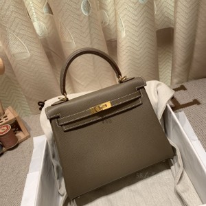 hermes kelly 25cm 凯莉包 epsom皮 内缝 18大象灰 金扣(爱马仕凯莉包内缝和外缝的区别)