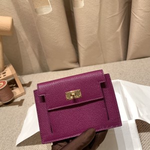 hermes kelly pocket 凯莉卡包 山羊皮Chevre P9海葵紫 金扣(爱马仕凯莉包内部细节) 尺寸