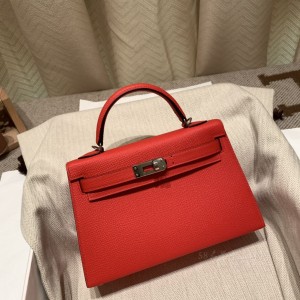 hermes mini kelly 19cm 二代 epsom皮 Q5中国红 银扣(hermes kelly25)