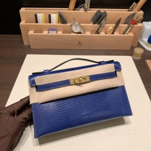 hermes mini kelly Pochette 21cm 一代 lizard蜥蜴皮 7T电光蓝 金扣 图片