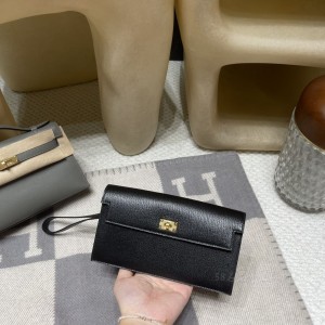 hermes kelly pocket long 长钱包 山羊皮Chevre 长钱包 89黑色 金扣(hermes皮包多少钱) 尺寸