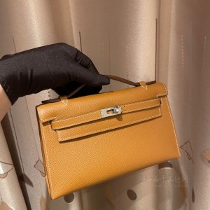 hermes mini kelly Pochette 21cm 一代 epsom皮 Gold 37金棕 银扣(爱马仕金棕birkin30) 图片