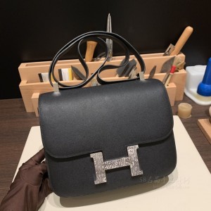 hermes Constance 24cm 康康 空姐包 Graine Monsieur皮 89黑色拼蜥蜴皮扣(康康包爱马仕)