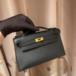 hermes mini kelly Pochette 21cm 一代 epsom皮 89黑色Noir 金扣(爱马仕mini kelly二代黑色) 细节图