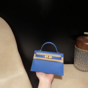 hermes mini kelly 19cm 二代 epsom皮 7Q希腊蓝 金扣(hermes verrou mini)