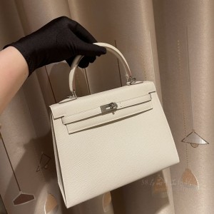 hermes kelly 25cm 凯莉包 epsom皮 10奶昔白 银扣