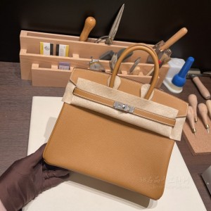 hermes birkin 25cm 铂金包 epsom皮 37金棕 银扣(爱马仕birkin铂金包)