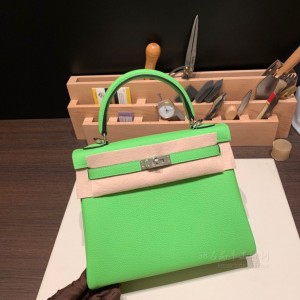 hermes kelly 25cm 凯莉包 togo皮 6R糖果绿 银扣(hermes凯莉包mini)