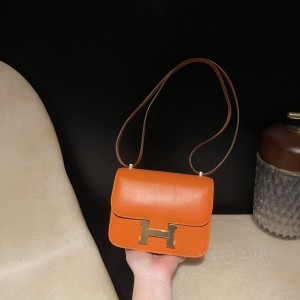 hermes Constance 19cm 康康 空姐包 box皮 康康 93橙色内拼琥珀黄 金扣