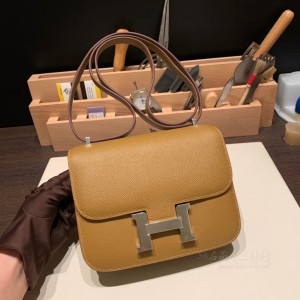 hermes Constance 19cm 康康 空姐包 epsom皮 青铜色 银扣(爱马仕空姐包扣怎么打开)