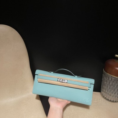 hermes kelly cut 31cm 凯莉手包晚妆包 <strong>Swift</strong>皮 3P马卡龙蓝 银扣 图片
