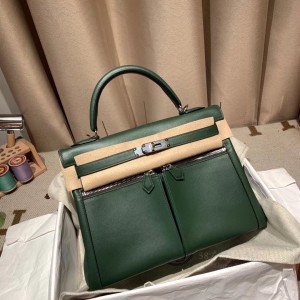 hermes kelly lakis 32cm swift皮 Vert anglais 2Q英国绿(hermes land) 上身图